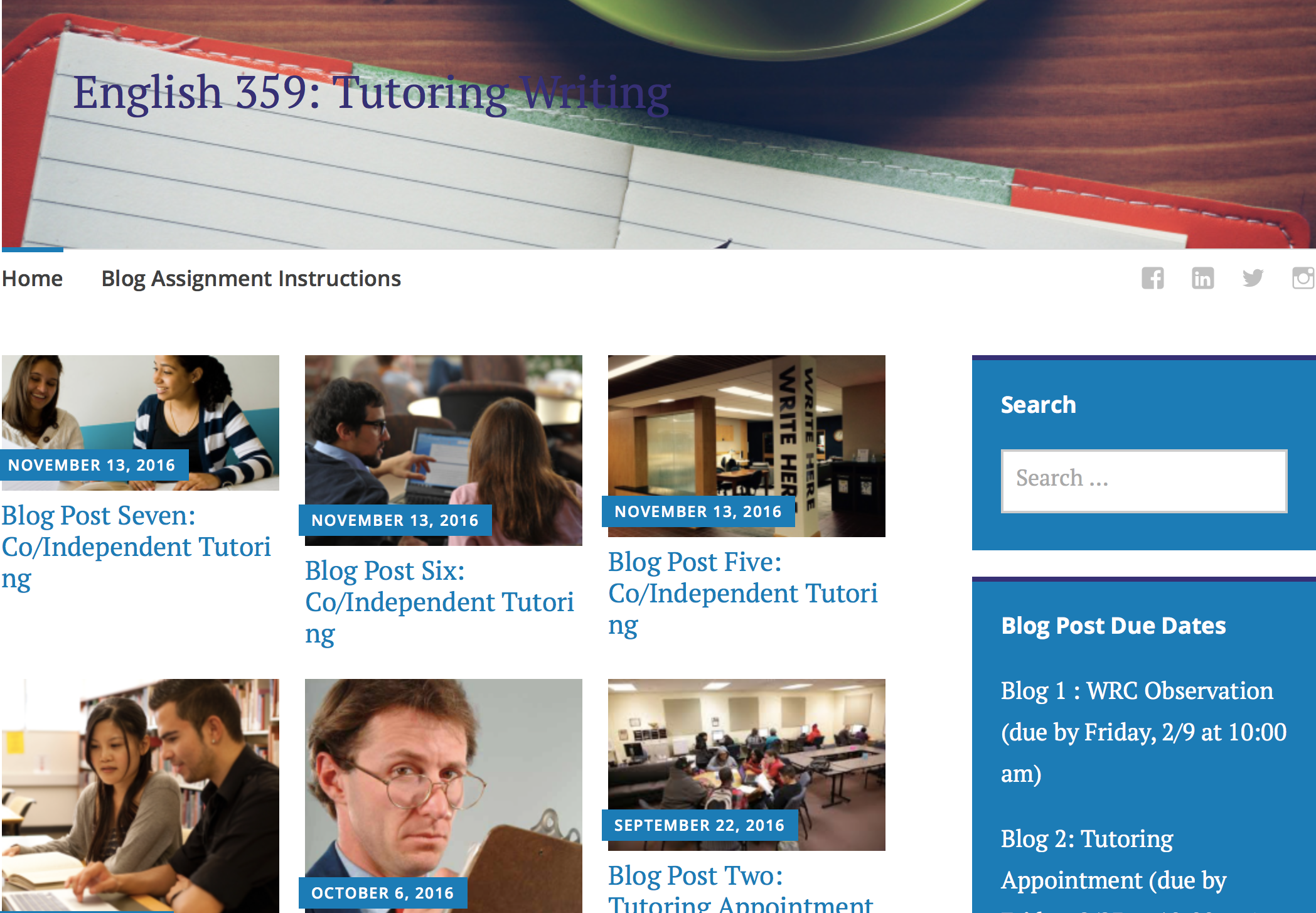 Screen shot of English 359 Home page.