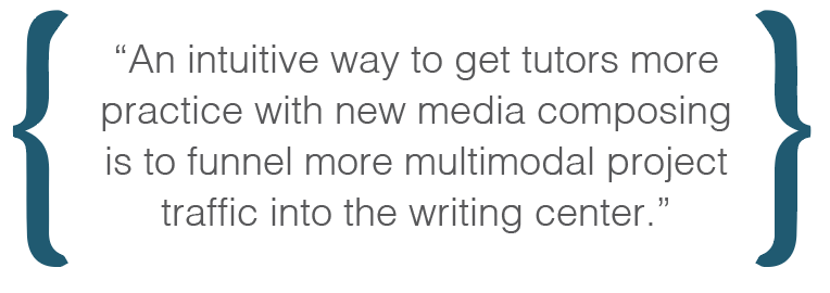 An intuitive way to get tutors more practice with new media composing is to funnel more multimodal project traffic into the writing center.