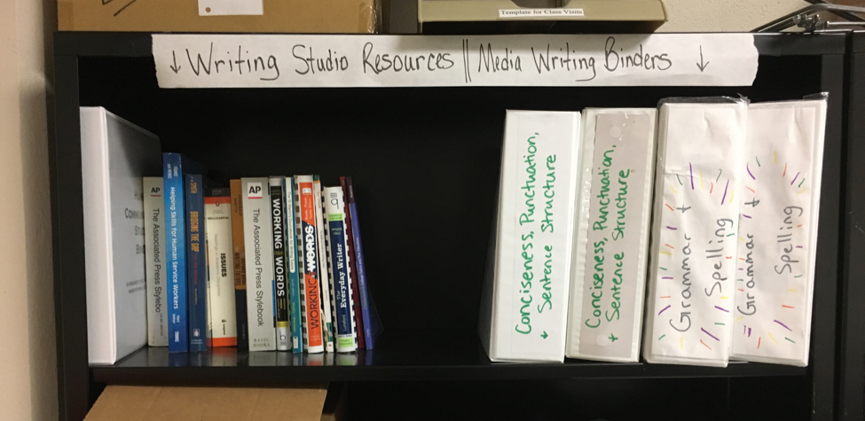 Photo of print resources offered by Shippensburg University Writing Center.