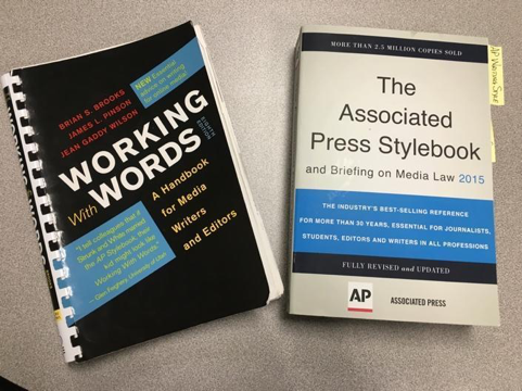 Photo of Working with Words and The AP Stylebook lying on table.