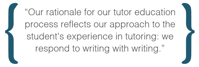 Text box: Our rationale for our tutor education process reflects our approach to the student's experience in tutoring: we respond to writing with writing.