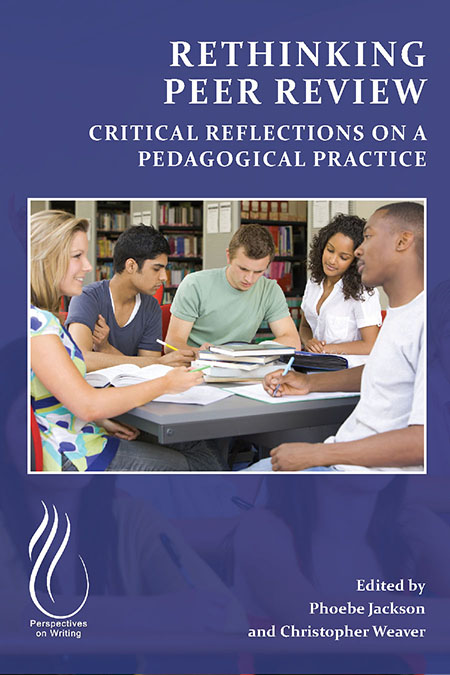 Cover of Rethinking Peer Review, showing a group of students gathered abour a table to work on drafts together