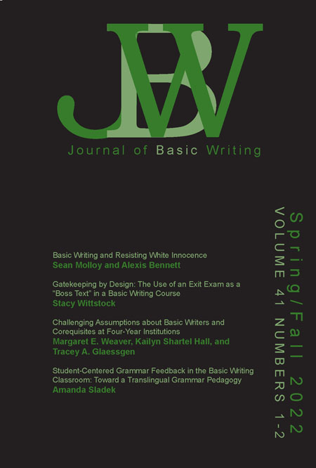 Cover of JBW, a black background with the journal title, issue information, and article titles in green