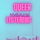 Cover is a light blue background with neon pink 3-D letters that read Queer Rhetorical Listening. There's a radio at the bottom right of the image with the antenna sticking up.
