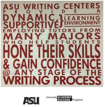 Image that shows ASU-University Academic Success Programs' writing center mission statement.