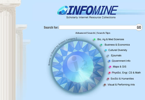 Screen shot of Infomine Website